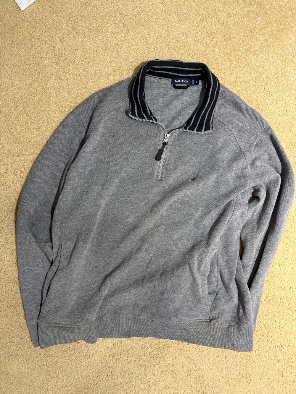 Nautica Grey Quarter-Zip Cotton Pullover Sweater